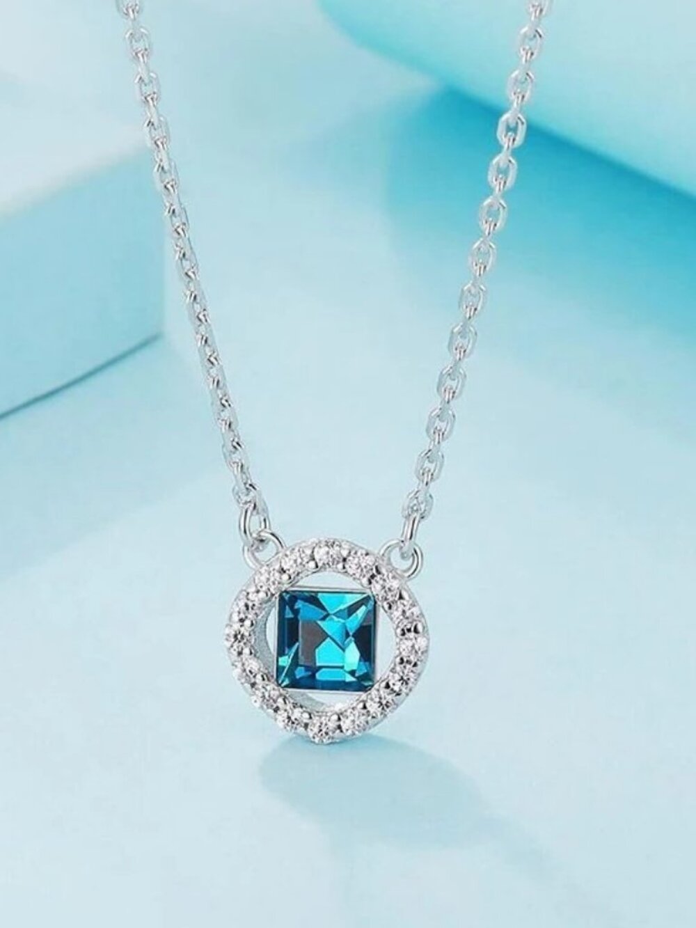 Melissa Ann Topaz Blue Cubic Zirconia Sterling Silver Necklace Gift Packaged